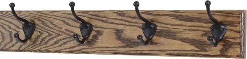 Miniatura 5 de PegandRail Perchero de roble con ganchos estilo sombrero y abrigo de bronce aceitado (castaño, 15 x 3.5 pulgadas con 3 ganchos)