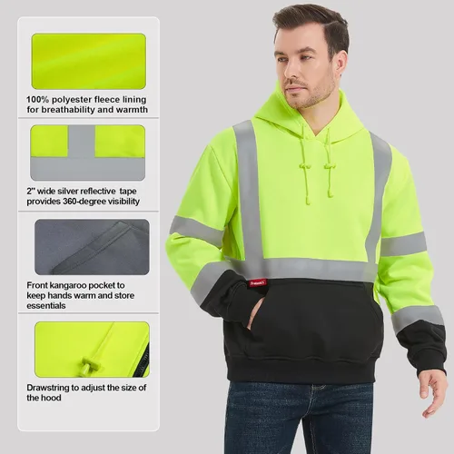 Miniatura 2 de ProtectX Hi Vis - Sudadera con capucha para hombres y mujeres, de alta visibilidad, reflectante, con bolsillos, para construcción, trabajo, clase 3