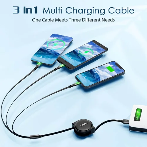 Miniatura 2 de Cable de carga múltiple en espiral 3A, paquete de 2 cables Lightning retráctiles, cable de carga múltiple de 4 pies para automóvil, cargador