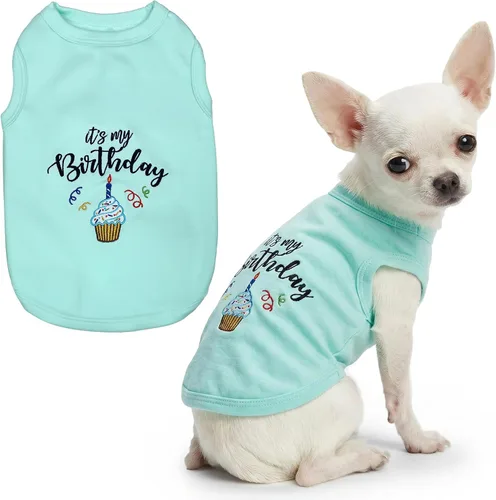 Camiseta para perro Parisian Pet con palabras bordadas "Es mi cumpleaños" - Camiseta sin mangas para cumpleaños de perro - Chaleco ligero para