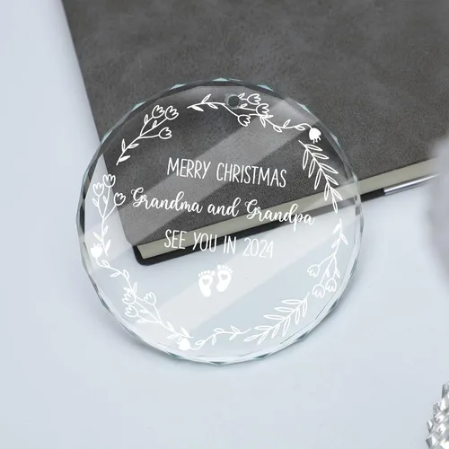 Miniatura 4 de Adorno de cristal personalizado para anuncio de bebé, adorno de Feliz Navidad, abuela y abuelo te veo en 2024, regalo de abuelos promocionados