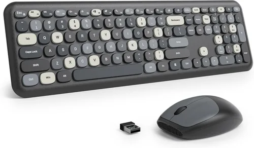 Miniatura 18 de Combo de teclado y mouse inalámbricos de 104 teclas, tamaño completo, color azul con teclas redondas silenciosas, ideal para portátiles y Azul blanco