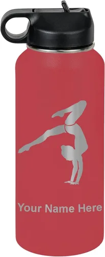 Miniatura 35 de LaserGram Botella de agua personalizada, soporte de mano de gimnasta, acero inoxidable de doble pared aislada al vacío con popote superior, regalo