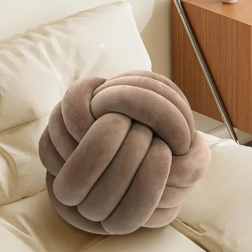 Miniatura 21 de Almohada Bola de Nudo Gris, Almohada Decorativa Hecha a Mano, Cojín Redondo Suave Anudado para Sofá y Dormitorio, Linda Decoración del Hogar