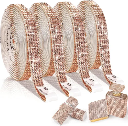 Miniatura 12 de 4 rollos de cinta autoadhesiva con diamantes de imitación y cristal Bling con tiras adhesivas de 2 mm para manualidades, bodas, cumpleaños, fiestas