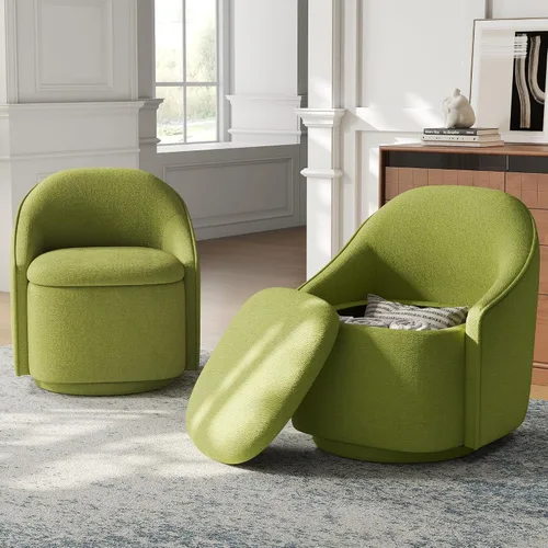 Miniatura 10 de LINSY Silla Giratoria de Acento con Almacenamiento, Cómodas Sillas de Barril de Chenilla, Pequeño Sillón Moderno Giratorio de 360 Grados para Sala