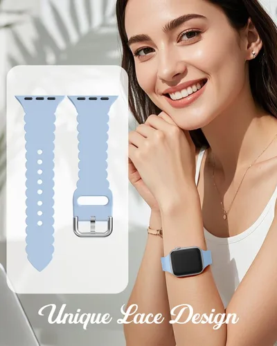 Miniatura 2 de Sunnywoo Correa Deportiva de Silicona con Encaje Compatible con Apple Watch de 38mm 40mm 41mm 42mm 44mm 45mm 46mm 49mm para Mujeres, Correa de Puño