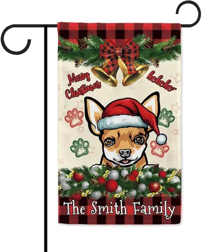Miniatura 9 de Bandera de jardín de Navidad de 12.5 x 18 pulgadas, anillo de bola de Navidad para perro chihuahua, campana, corona, bandera de búfalo rojo, a