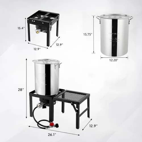 Miniatura 6 de Bonnlo Freidora de pavo de 30 cuartos de galón con estufa de gas propano de 54000 BTU, caldera de mariscos de aluminio para hervir cangrejos