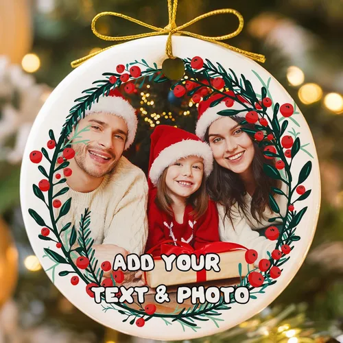 Adornos de Navidad personalizados de doble cara con foto, adorno de Navidad personalizado 2025, adornos de corona de Navidad personalizados para