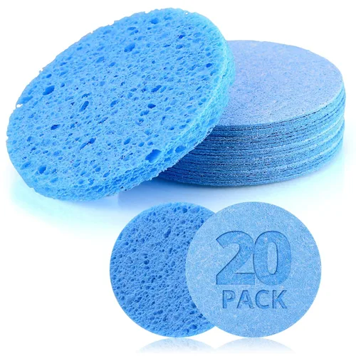 Esponjas de limpieza facial naturales, 20 esponjas faciales comprimidas, celulosa, reutilizables, suaves, cosméticos, para eliminar maquillaje