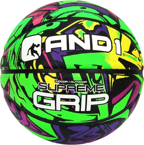 AND1 Supreme Grip - Balón de baloncesto de goma, tamaño reglamentario oficial 7 (29.5 pulgadas), diseño de canal profundo, hecho para juegos de