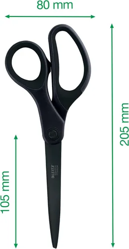 Miniatura 5 de Leitz Tijeras de titanio, para diestros o zurdos (ambidiestros), 8.071 in, antiadherentes, papelería de oficina, mango ergonómico, color negro