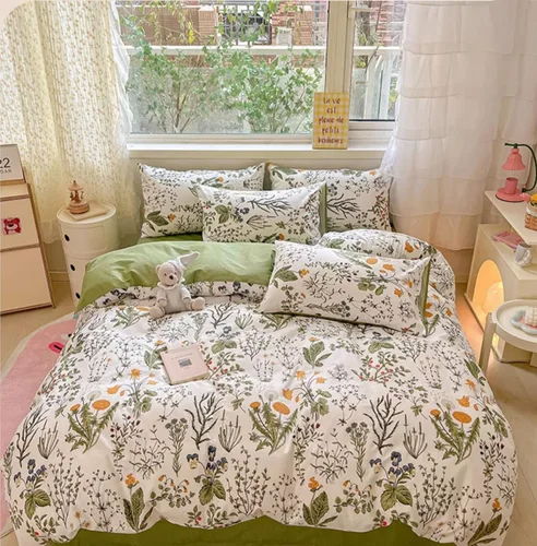Miniatura 6 de KAREVER Juego de edredón botánico tamaño matrimonial, color blanco y verde salvia, juego de ropa de cama floral con patrón de jardín impreso