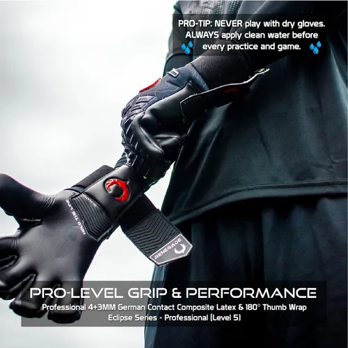 Miniatura 4 de Guantes profesionales de portero de fútbol Renegade GK Eclipse (tallas 6-12, nivel 5) Fingersaves y agarre EXT de 4 + 0.118 mm con sede en EE. UU