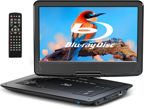 WONNIE Reproductor de Blu Ray portátil de 16.9" con pantalla grande giratoria de 14.1" Full HD 1080P, reproductor de Blu-ray y DVD con salida HDMI y