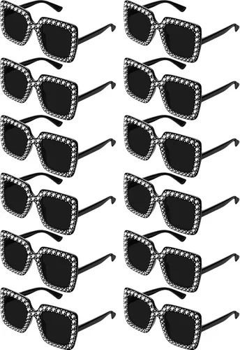 12 pares de lentes de sol de gran tamaño con diamantes de imitación cuadrados de diamantes de imitación para niñas, mujeres y hombres