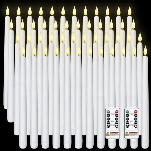 Miniatura 15 de Homemory - 12 piezas de velas cónicas sin llama con temporizador remoto y atenuador, velas cónicas de 11 pulgadas marfil operadas con batería