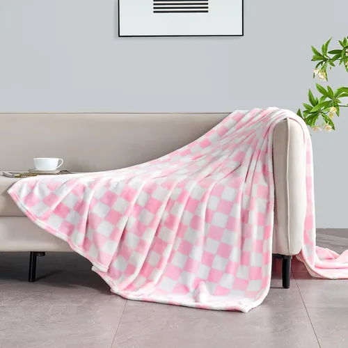 Miniatura 4 de Edenleaf Manta a cuadros rosa, manta de forro polar ultrasuave para sofá, cama y viajes, mantas de lujo para todas las estaciones, 50 x 60 pulgadas