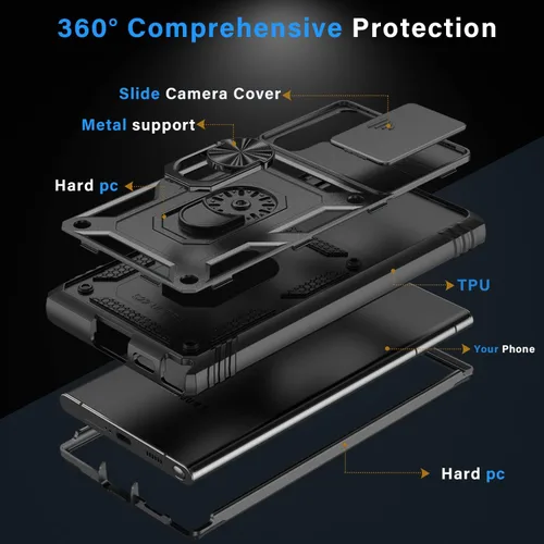 Miniatura 4 de PASNEW Funda para Samsung Galaxy S22 Ultra 5G, soporte de anillo de dedo y cubierta de cámara, carcasa de protección militar multicapa resistente a
