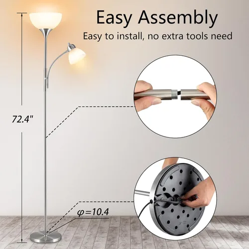 Miniatura 3 de RISLG Lámpara de pie, lámpara de pie regulable, brillo de atenuación continua, incluye bombillas LED de 9 W y 5 W, lámpara de pie industrial