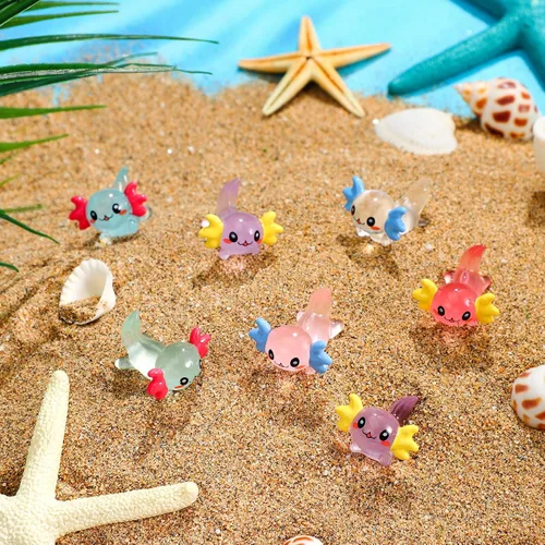 Miniatura 5 de Ferraycle 24 piezas luminosas mini de resina de ajolote de ajolote diminuto figura de animal para bricolaje, paisaje, jardín, casa de muñecas