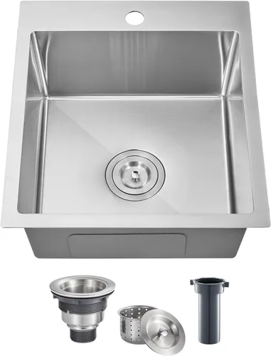 Miniatura 11 de POPFLY Fregadero de cocina de 20×16 pulgadas con caída, fregadero de cocina de acero inoxidable calibre 18 sobremontado de un solo cuenco, pequeño