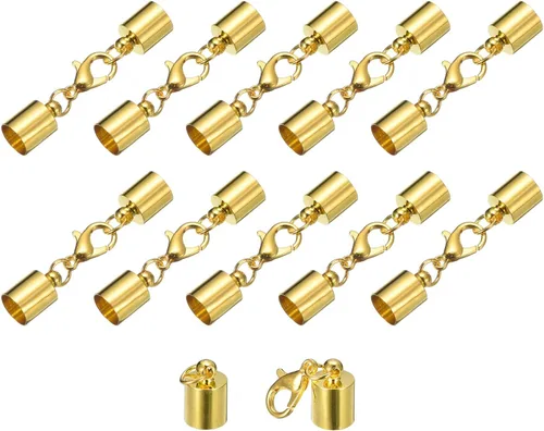 Miniatura 13 de uxcell Juego de 10 tapas de cuero de 0.315 in con cierres de pinza de langosta, terminadores de barril para hacer pulseras de cuero, tono bronce