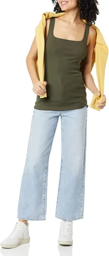 Miniatura 4 de Tienda Essentials Camiseta de tirantes de cuello cuadrado ajustada para mujer, paquete de 2