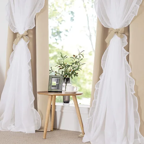 Miniatura 8 de PONY DANCE Cortinas con Volantes de Doble Capa con Superposición Transparente, Decoración Elegante para Ventanas de Diseño Rústico Francés de Campo