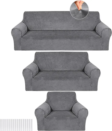 Miniatura 13 de Peryiter Juego de 3 Fundas para Sofá, Cubiertas de Muebles para Sofá, Loveseat, Sillón, Ajuste de Forma Elástico, Sin Arrugas, Protector de Muebles