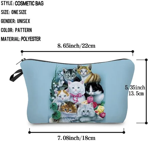Miniatura 4 de Bolsa de maquillaje de viaje para gatos, organizador de cosméticos de gatos de dibujos animados, bolsas de maquillaje divertidas, regalos