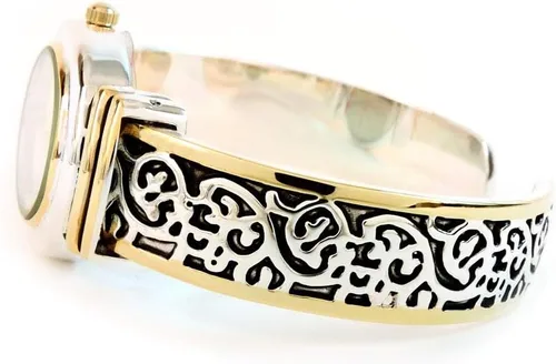 Miniatura 4 de 2Tone estilo occidental decorado con cara ovalada reloj brazalete para mujer