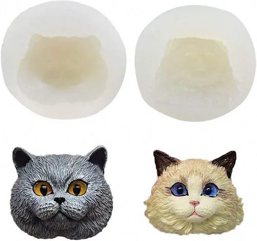 Juego de 2 moldes de resina de silicona para gatos y mascotas, de pelo corto británico y Ragdoll Cat Kitty Chocolate Candy Fondant, herramienta de
