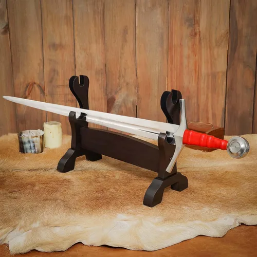 Miniatura 2 de Lord of Battles Soporte medieval de madera maciza para espada, soporte para espada, exhibición de espada de gladiador, soporte para espada katana