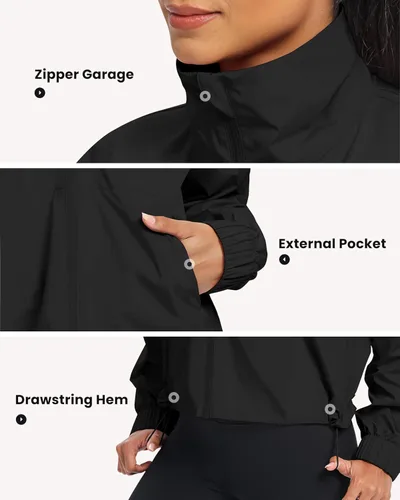 Miniatura 5 de AVGO Chaquetas deportivas cortas ligeras para mujer, con protección solar, rompevientos impermeables con cremallera