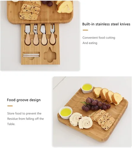 Miniatura 4 de Tabla de queso de bambú, bandeja de embutidos y bandeja de servir, juego de tablas de embutidos y plato de queso