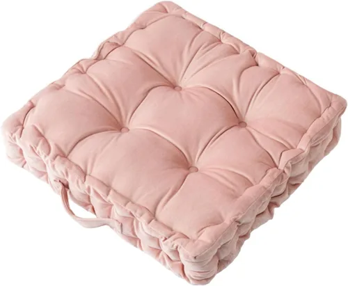Miniatura 7 de Cojines cuadrados para asiento de suelo, cojín de asiento de silla de tatami de color sólido con asa, cojín de terciopelo portátil grueso para yoga