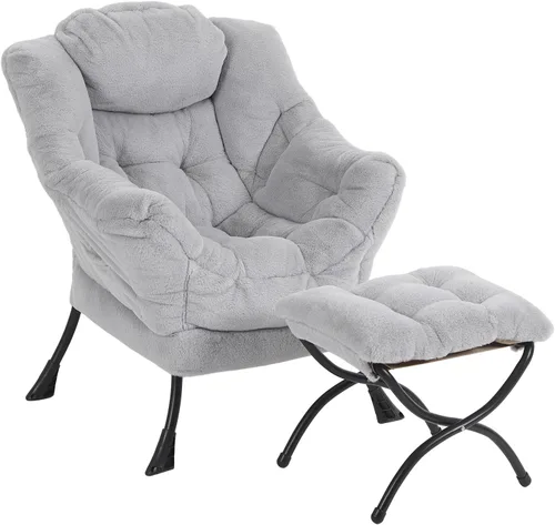 Miniatura 20 de Furlide Silla Perezosa Moderna con Reposapiés Plegable, Sillón de Descanso y Cómoda Silla de Lectura (Negro)