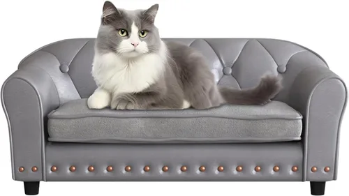 Sofá para perros, cama para cachorros, sofá para gatos, sofá para mascotas, silla para perros, cama pequeña para mascotas, con clavos de cobre y Gris