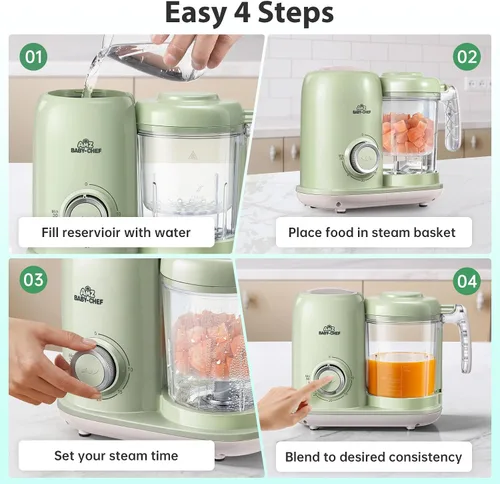 Miniatura 7 de AMZBABYCHEF Fabricante de Alimentos para Bebés, Procesador de Alimentos para Bebés y Vaporizador 4 en 1, Mezclador de Puré, Fabricante de Puré