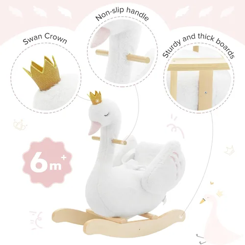 Miniatura 6 de labebe Caballo mecedor de cisne blanco para niños, animal de peluche en madera para niños de 6 meses, para niños y niñas/guardería, regalo de Cisne