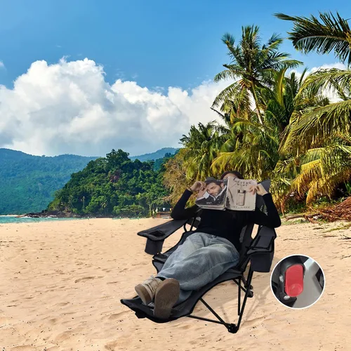 Miniatura 7 de Paquete de 2 sillas reclinables de camping de 4 posiciones con reposapiés, cómoda para adultos, silla de playa plegable de malla de 265 libras