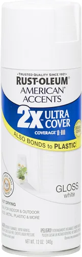 Rust Oleum 280718 American Accents Ultra Cover 2X - Pintura en aerosol, color blanco brillante, 12 onzas Blanco satinado