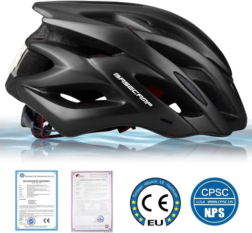 Miniatura 2 de Basecamp Casco de bicicleta para mujeres y hombres con luz LED de seguridad extraíble, visera solar, casco de bicicleta ligero, ajustable, Negro