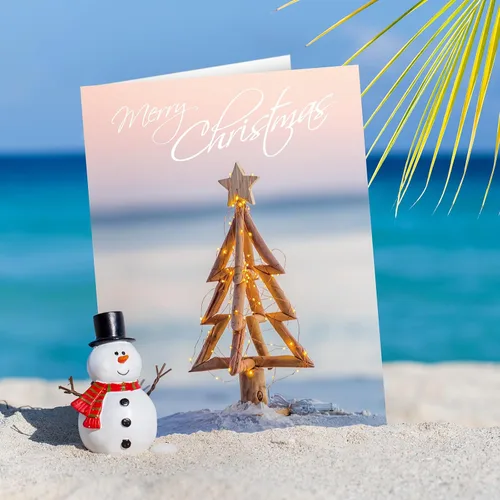 Miniatura 6 de Ctosree 60 juegos de tarjetas de felicitación de Navidad en julio, verano, estilo playa, a granel, con sobres y calcomanías para suministros