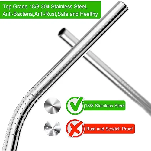 Miniatura 3 de Vinaco Pajitas reutilizables para batidos y batidos, acero inoxidable de 0.5 pulgadas de ancho, 10.5 pulgadas y 8.5 pulgadas de largo, paquete de 4
