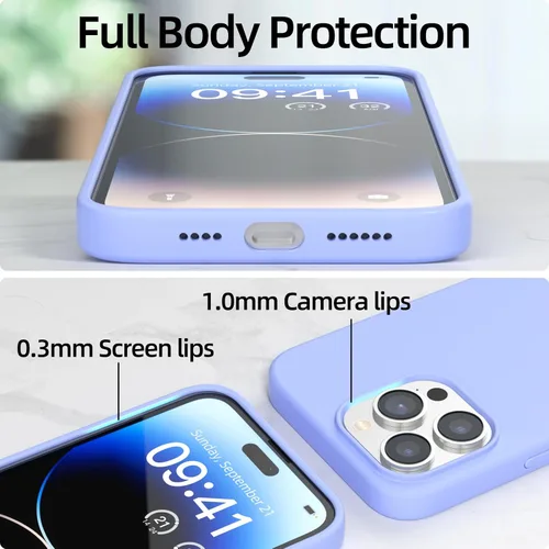 Miniatura 3 de Funda para iPhone 14 Pro, funda de silicona líquida, forro de microfibra suave antiarañazos, [protección de cuerpo completo de grado militar], funda