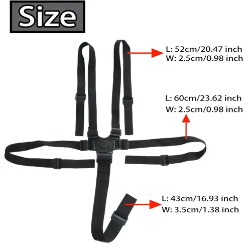 Miniatura 2 de Correa universal de arnés de 5 puntos, cinturón de arnés ajustable, cinturón de seguridad para silla alta, silla de paseo, cochecito, cinturón