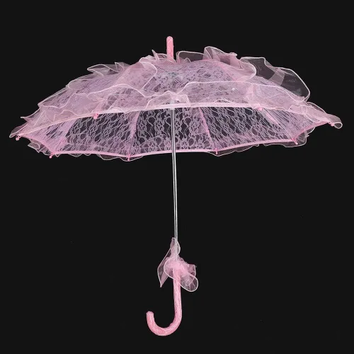 Miniatura 4 de Fdit Sombrilla de algodón con encaje nupcial para bodas, fiestas, bailar, fotografía, accesorio (rosa)